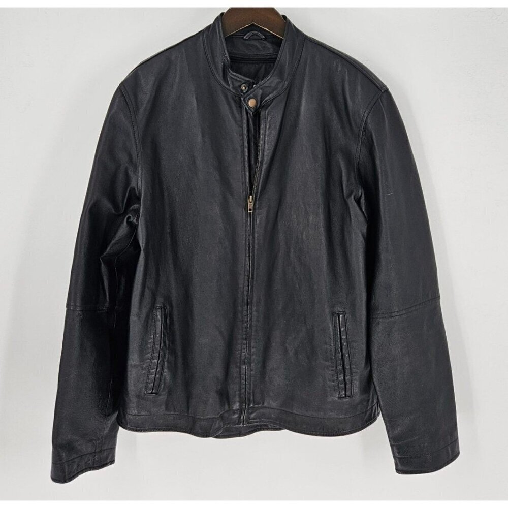 The Leather Co Men Sz M Black Jacket w/Zipout Nylon Filler Thermolite Insulation
